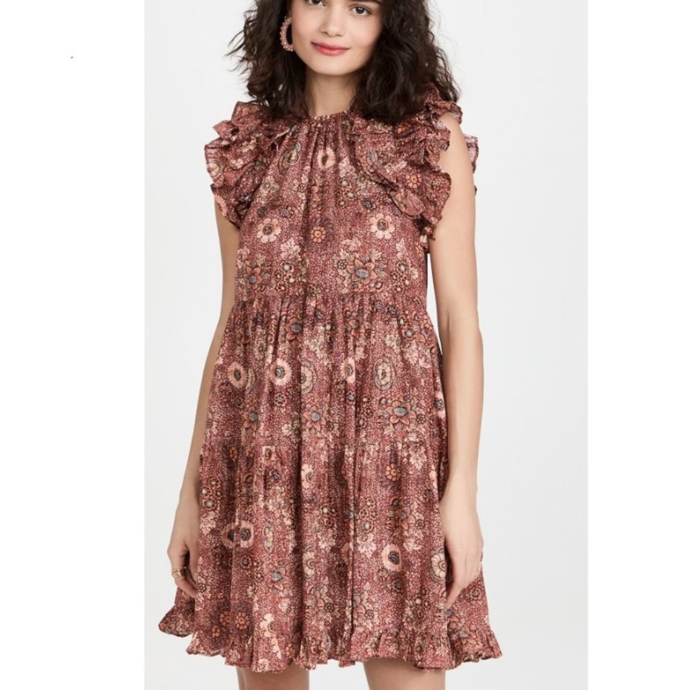 Ulla Johnson Rose Brown Floral Ruffle Mini Dress